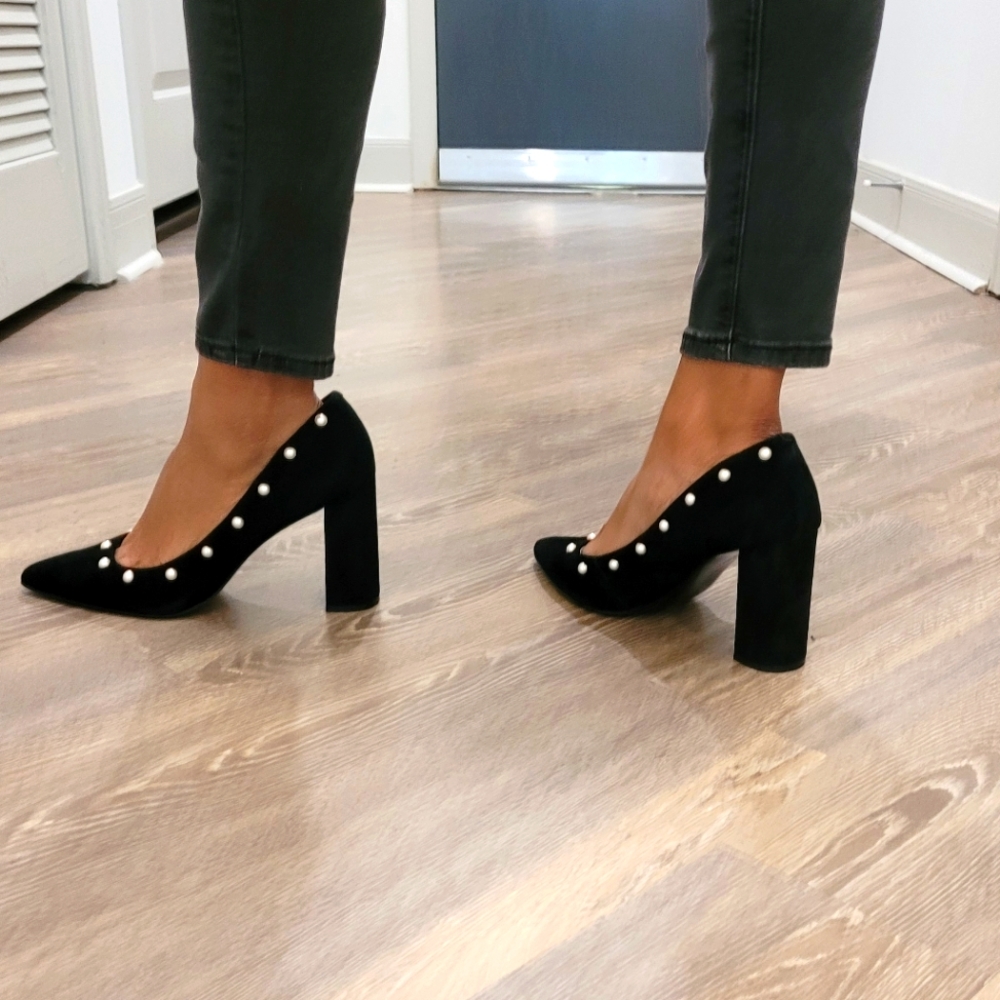 Suede and Pearl Heels